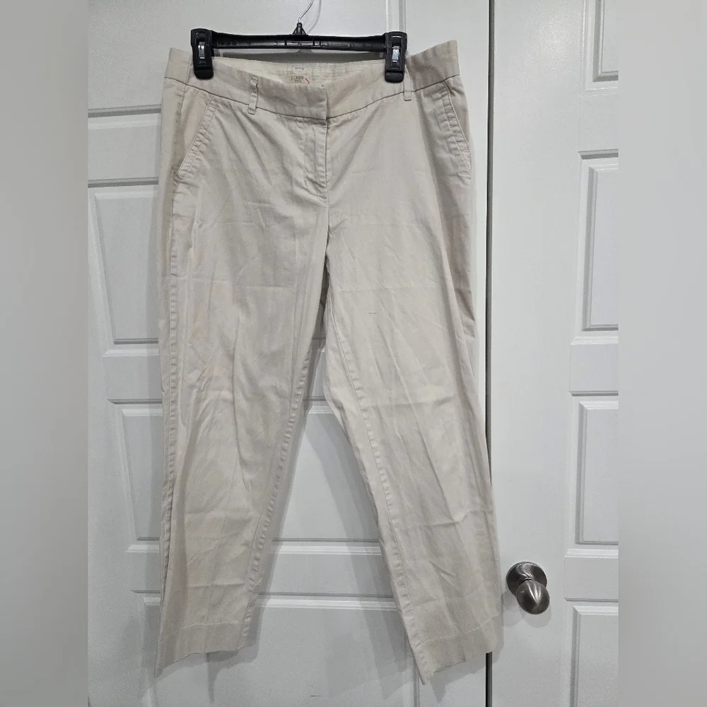 J CREW WOMEN'S BEIGE KHAKI CITY FIT CURVY TROUSERS STRETCH SIZE 10